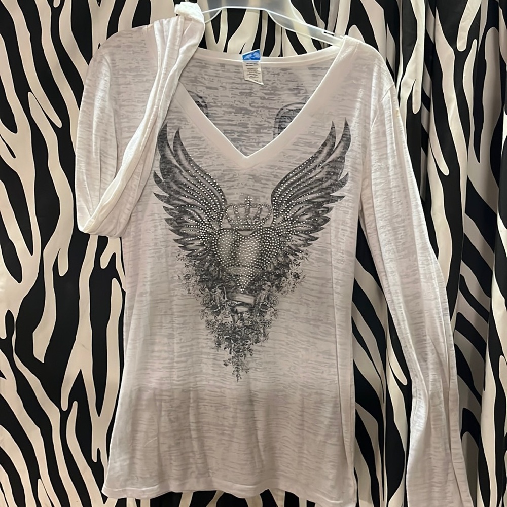 Women's long sleeve shirt embellishments in front and back